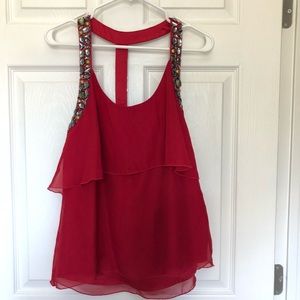 Bebe red beaded racer back top M